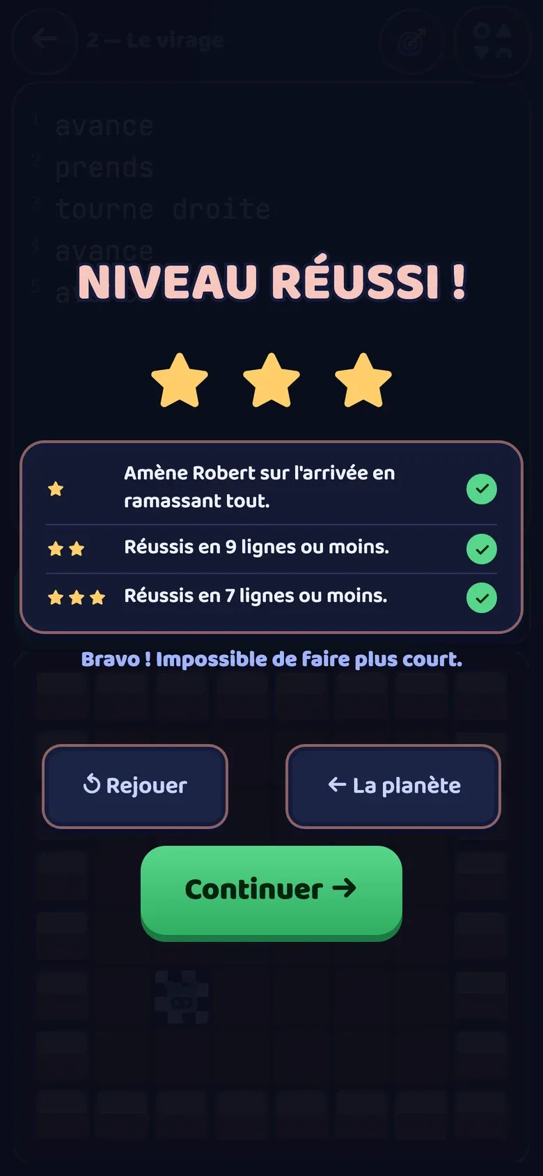 Réussir : capture du jeu